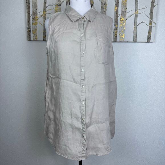 Jones New York 100% Linen Sleeveless Button Down Shirt Khaki XL - Picture 1 of 5